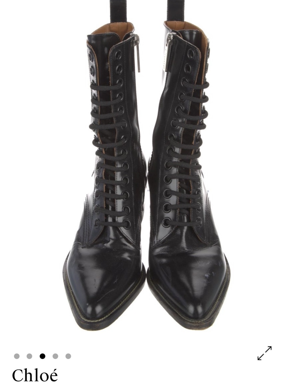 Black Leather Lace-Up Pointed Ankle Combat Boots